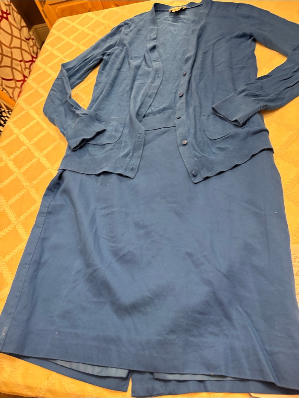 LOFT Blue Pencil Skirt and Matching Long Sleeve Cardigan